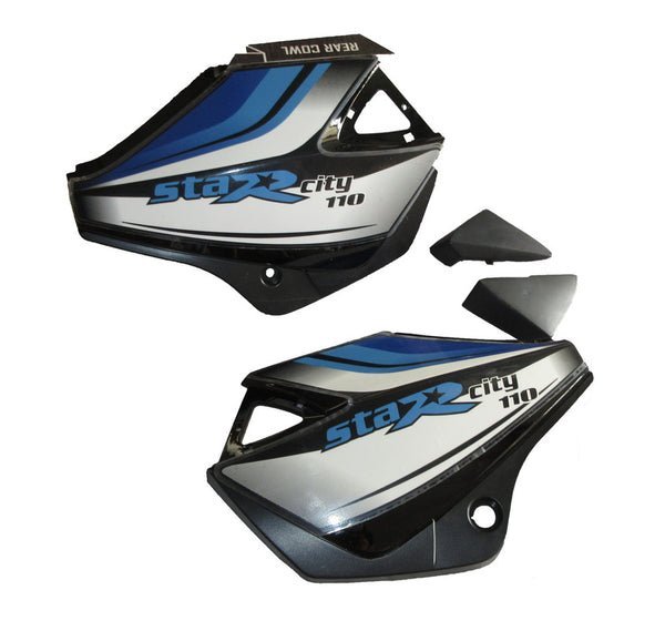 Side Panel / Side Cowl Set Fit For Tvs Starcvti 110 Cc Latest (type-3) Black (blue Sticker) - Image 2
