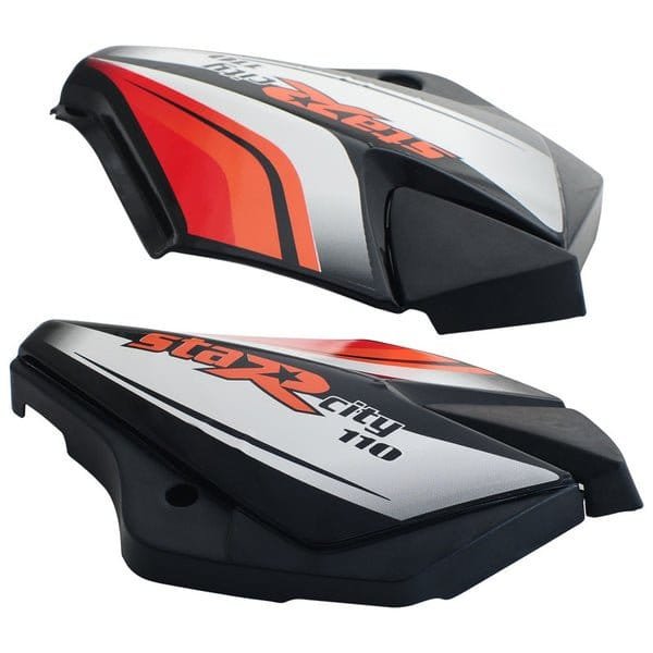 Side Panel / Side Cowl Set Fit For Tvs Starcvti 110 Cc Latest (type-3) Black (red Sticker)