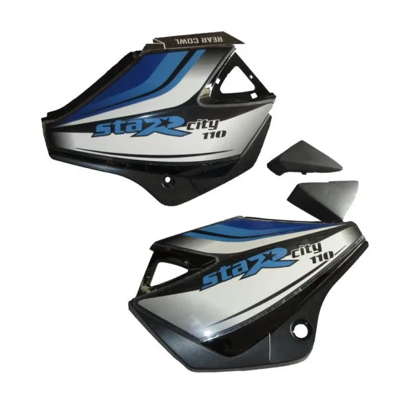 Side Panel / Side Cowl Set Fit For Tvs Starcvti 110 Cc Latest (type-3) Black (blue Sticker)
