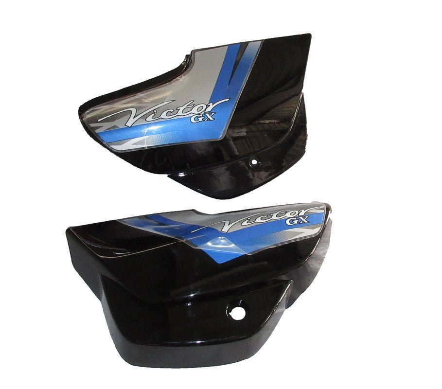 Side Panel / Side Cowl Set Fit For Tvs Victor Gx Black (blue Sticker)